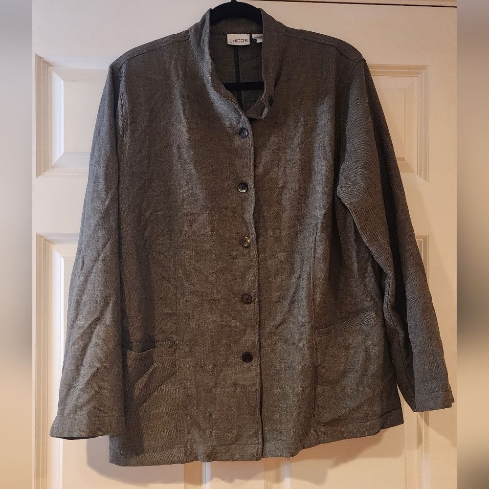 Chico's size 3 gray button up blazer jacket XL